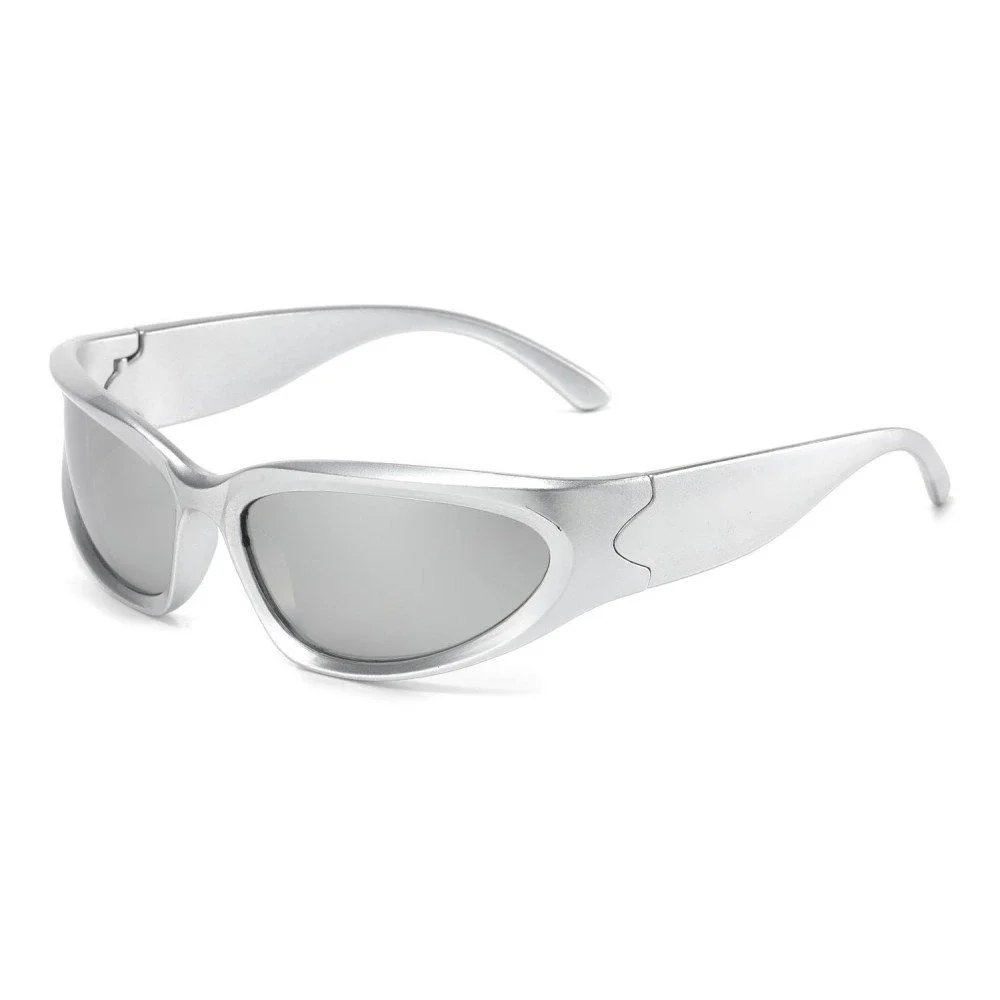 Sport Sunglasses Men Safety Shades Silver Mirror Lens Streetwear Outdoor Driving